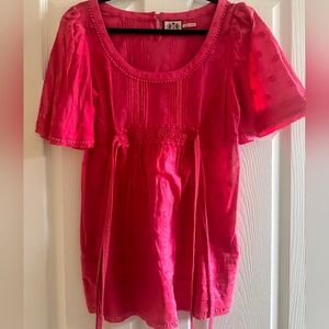 Juicy Couture Vibrant Pink Short Sleeve Blouse With Polka Dots